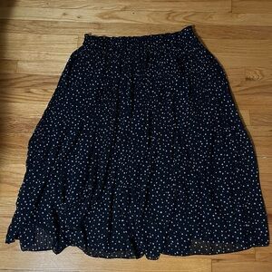 LOFT Navy Polka Dot Midi Skirt -Size L